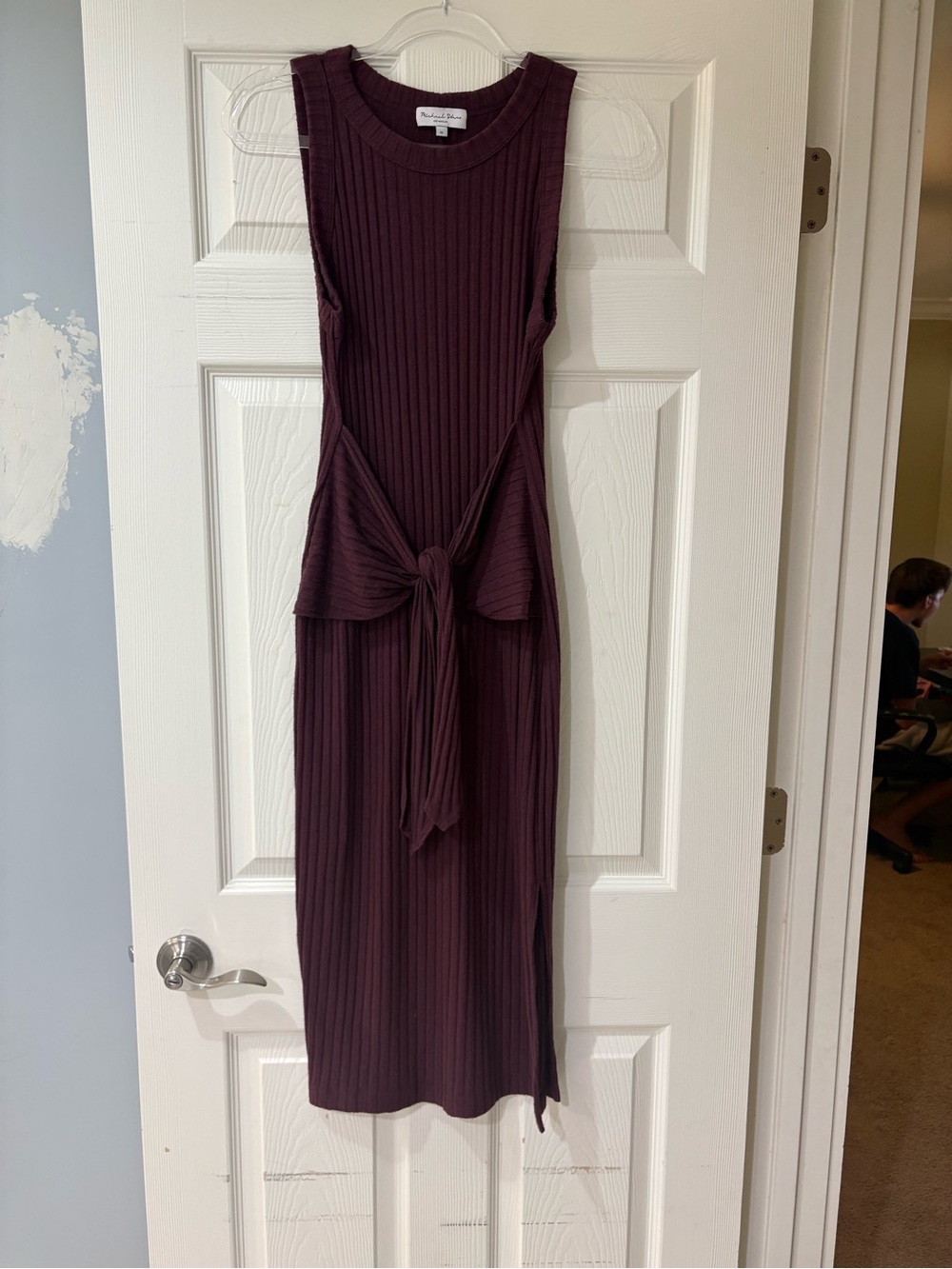 Michael Stars Ribbed Sleeveless Tie-Front Midi Dress - Plum